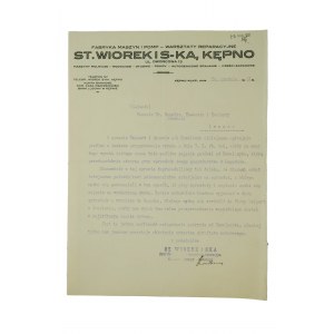 Fabryka Maszyn i Pomp - warsztaty reparacyjne St. Wiórek i Ska, Kępno, druk z nagłówkiem firmowym, datowany 28 grudnia 1931r., [N]