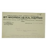 Fabryka Maszyn i Pomp - warsztaty reparacyjne St. Wiórek i Ska, Kępno, druk z nagłówkiem firmowym, datowany 28 grudnia 1931r., [N]