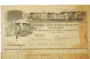 Otto Pfefferkorn BYDGOSZCZ casa di esposizione di mobili e arredi - fattura 4.10.1913rr. con un bel panorama nell'intestazione, [N].