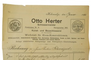 Otto Herter Schlossermeister [Ślusarz], warsztat konstrukcji żelaznych INOWROCŁAW - rachunek styczeń 1916r., [N]