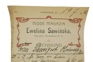Mode Magazin Ewelina Sawinska, Hohensalza INOWROCŁAW, Thornerstrasse 22 - účet 19.7.1912, [N].