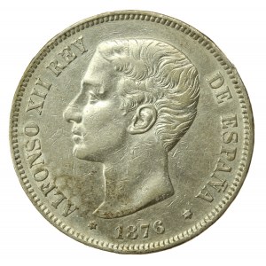 Hiszpania, Alfons XII, 5 peset, 1876 MSM, Madryt (114)