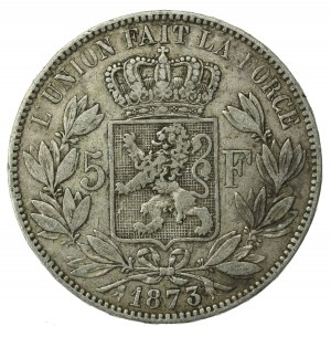 Belgium, Leopold II, 5 Francs, 1873 (517)