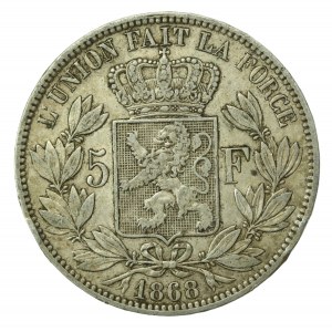 Belgium, Leopold II, 5 Francs, 1868 (528)
