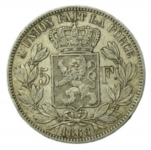 Belgium, Leopold II, 5 Francs, 1868 (528)