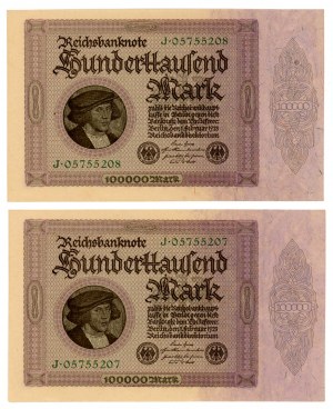 Germany, set of 100,000 marks 1923. total of 5 pcs. Subsequent numbers (620)