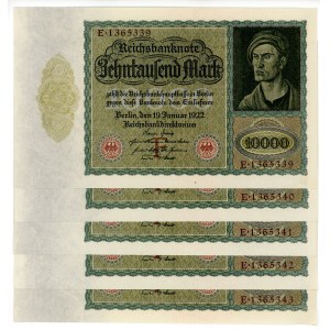 Niemcy, zestaw 10.000 marek 1922. Razem 5 szt. Kolejne numery (621)