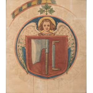 Matejko Jan (1838 - 1893), Coat of arms according to the seal of the carpenters' and joiners' guild, 1891 - polychrome design for St. Mary's Church in Krakow