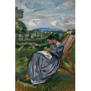 Weiss Wojciech (1875 - 1950), On a deckchair (Portrait of the artist's wife Irena, Lacey), ca. 1915