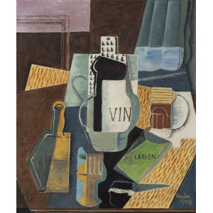 Hayden Henry (1883 - 1970), Zátišie s fľašou vína (Nature Morte - Vin Et Craven), 1917