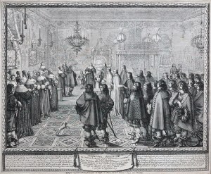 ABRAHAM BOSSE (1602-1676), UROCZYSTOŚĆ PODPISANIA AKTU MAŁŻEŃSKIEGO POMIĘDZY WŁADYSŁAWEM IV A LUDWIKĄ MARIĄ GONZAGĄ W FONTAINEBLEAU (1645), 1645
