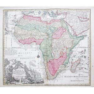 MATTHÄUS SEUTTER (1678-1757), MAPA AFRIKY /Africa Iuxta Navigationes et Observationes Recentissimas Aucta, Correcta et in Sua Regna et Status Divisa.../, 1730