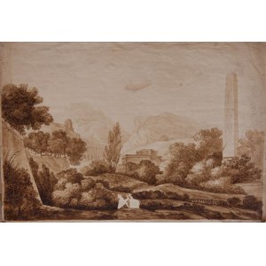 (Drawing) Manner of Antonio Labruzzi, Landscape of the Roman countryside 18th/19th century,