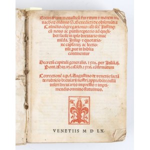 BREVIARIUM O.S.B.MONASTICUM RITUM ET MOREM MONACHORUM ORDINIS S. BENEDICTI DE .... VENEZIA 1560, apud heredes Lucae Antonii Juntae