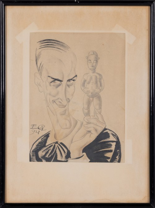 Edward Głowacki, Portret męski z rzeźbą etniczną, 1928