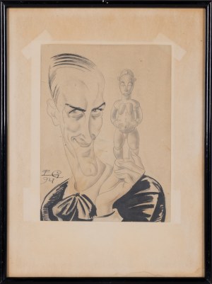 Edward Glowacki, Male portrait with ethnic sculpture, 1928