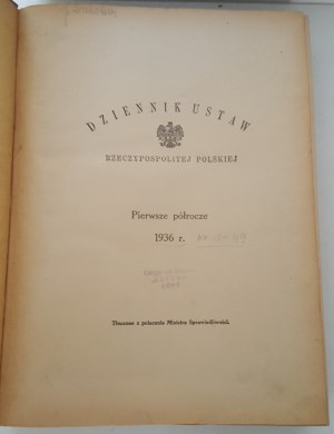 JOURNAL ANNUEL DE LA RÉPUBLIQUE DE POLOGNE Premier semestre 1936 (n° 1-49)