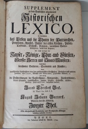 SUPPLEMENT ZU DEM BASELISCHEN ALLGEMEINEN HISTORISCHEN LEXICO II.Theil. G - Z. 1744