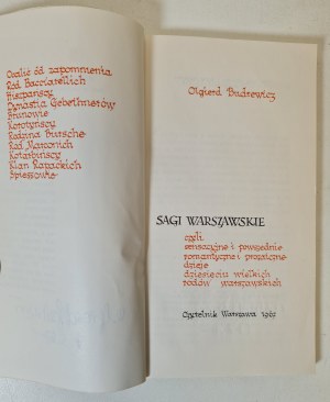 BUDREWICZ Olgierd - SAGI WARSAWSKIE Autogram autora Vydanie 1