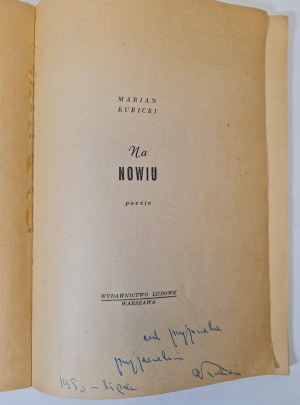 KUBICKI Marian - NA NOWIU Poezje Wyd.1949.