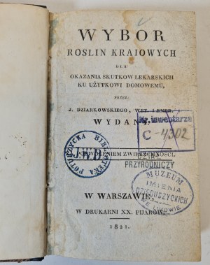 DZIARKOWSKI J. - WYBÓR ROŚLIN KRAIOWE Wyd. 1821