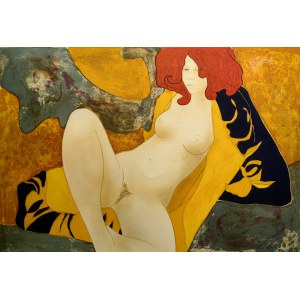 Alain Bonnefoit (né en 1937), Nu d'une femme rousse en robe de chambre