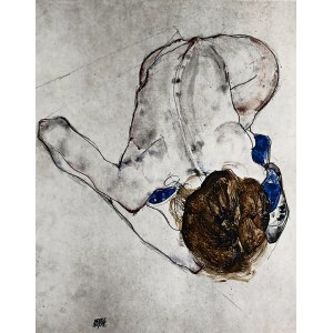 Egon Schiele (1890-1918), Akt in blauen Strümpfen