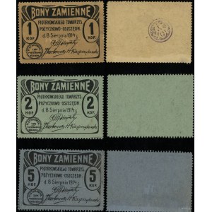 dawny zabór rosyjski, zestaw: 1, 2, 5 kopiejek, 8.08.1914