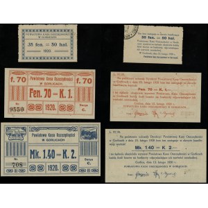 Galicja, zestaw notgeldów o nominałach: 35 fenigów = 70 halerzy 1920, 70 fenigów = 1 korona 1920, 1.40 marki = 2 korony, 1920