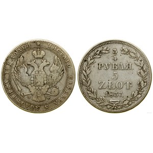 Polska, 3/4 rubla = 5 złotych, 1837 MW, Warszawa