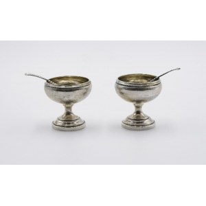 Pair of salt shakers with spoons