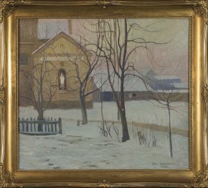 Jan SKOTNICKI, Pejzaż zimowy z kaplicą przykościelną
