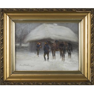 Jerzy KOSSAK, Winter patrol in front of the hut