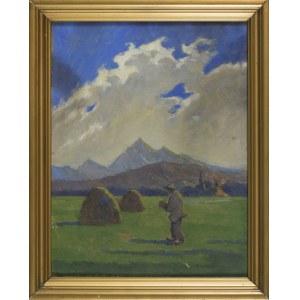 Tadeusz WAŚKOWSKI, Tatra-Landschaft mit Garben und einem Hirten