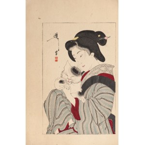 Watanabe Seitei (1851-1918), Gejša s kočkou, Tokio, 1890