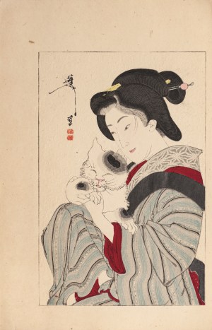 Watanabe Seitei (1851-1918), Geisha with cat, Tokyo, 1890