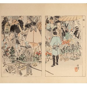 Watanabe Seitei (1851-1918), Květinový trh, Tokio, 1890