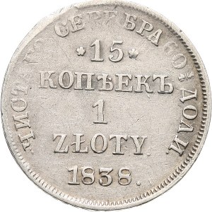 Zabór Rosyjski, Mikołaj I 1825-1855, 15 kopiejek = 1 złoty 1838 HГ, Petersburg