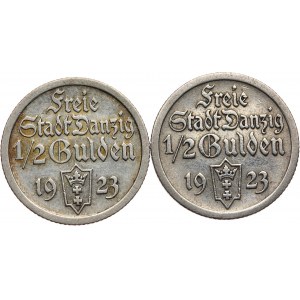 Polska, Wolne Miasto Gdańsk 1920-1939, zestaw 2 sztuk - 1/2 guldena 1923, Utrecht, Koga,