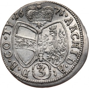 Austria, Leopold I 1657-1705, 3 krajcary 1671, Hall.