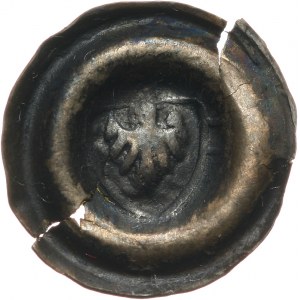 Zakon Krzyżacki, brakteat 1391-1415, na ostrołukowej tarczy orzeł z rozpostartymi skrzydłami
