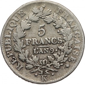 Francja, Pierwsza republika (1794 - 1802), 5 franków AN 1800 - L'AN9, Bordeaux