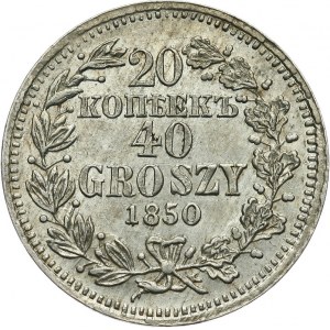 Zabór Rosyjski, Mikołaj I 1825-1855, 20 kopiejek = 40 groszy 1850 MW, Warszawa