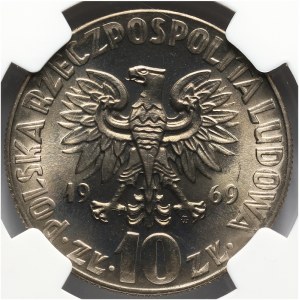 PRL, 10 złotych 1969, Kopernik, NGC MS 66.