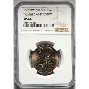 PRL, 10 złotych 1969, Kościuszko, NGC MS66.