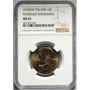 PRL, 10 złotych 1970, Kościuszko, NGC MS65.