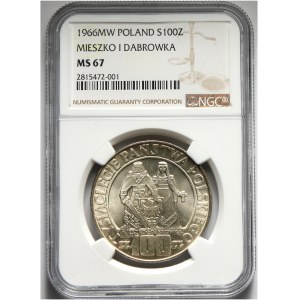 PRL, 100 złotych 1966, Tysiąclecie Państwa Polskiego, NGC MS67.