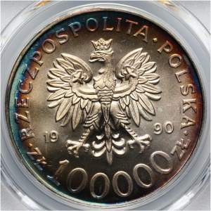 Rzeczpospolita Polska, 100000 złotych 1990, Solidarność typ A, PCGS MS 67.