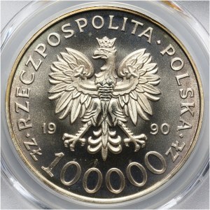 Rzeczpospolita Polska, 100000 złotych 1990, Solidarność typ A, PCGS MS 68.