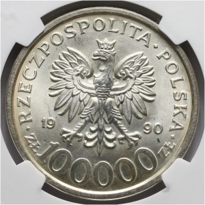 Rzeczpospolita Polska, 100000 złotych 1990, Solidarność typ B. NGC MS 66.